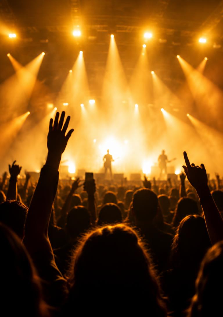 Concert crowd under stage lights